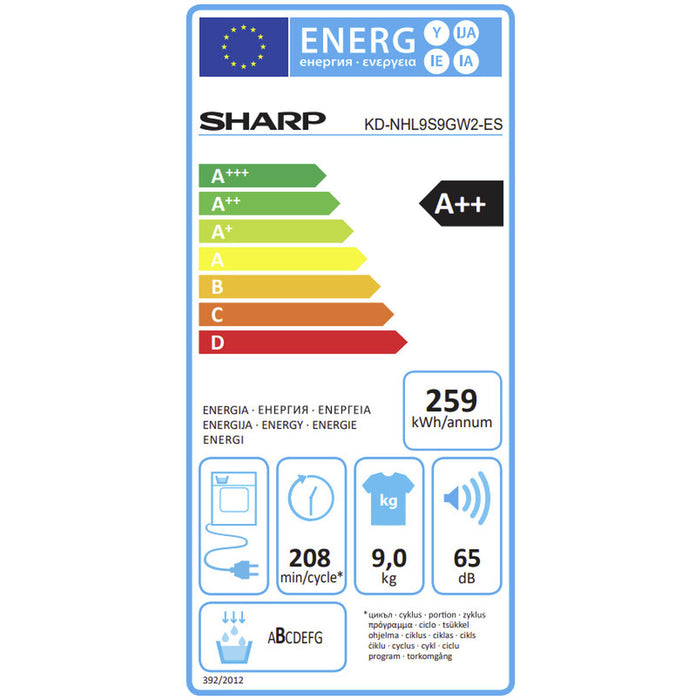 Dryer Sharp KDNHL9S9GW2ES 9 kg