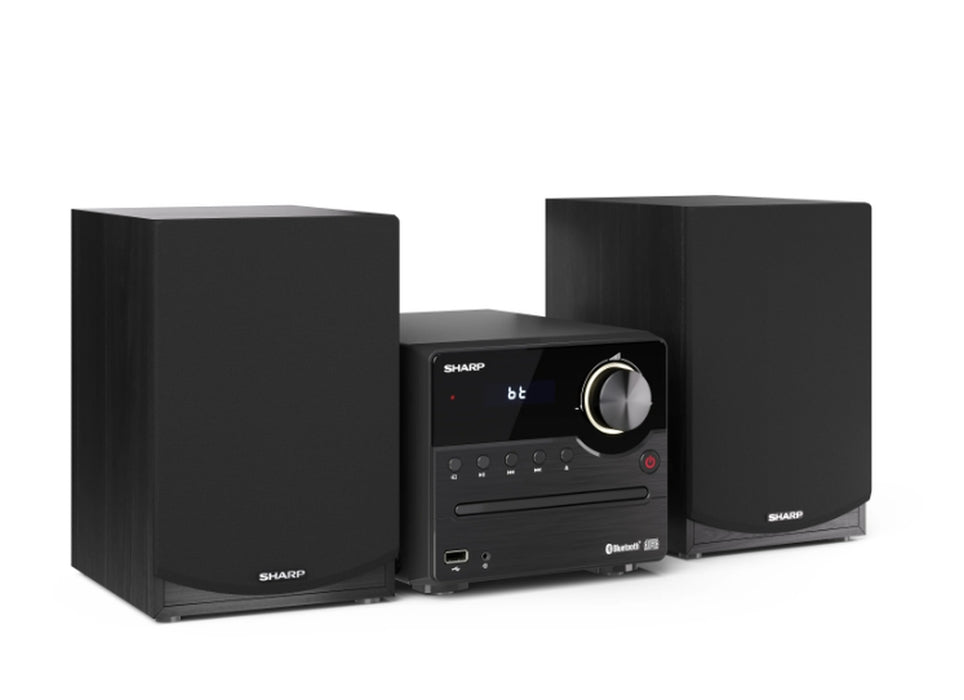 Sharp Audio Systems XL-B512(BK), HI-FI MICRO SYSTEM, 45W total max power output, FM PLL tuner, Bluetooth v5.0, CD player, USB, 3.5mm Aux-in / line-in, wooden speaker, Black