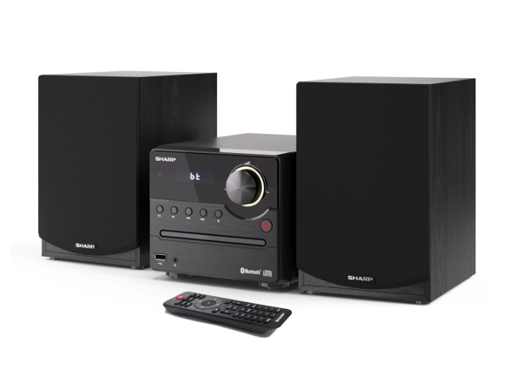 Sharp Audio Systems XL-B512(BK), HI-FI MICRO SYSTEM, 45W total max power output, FM PLL tuner, Bluetooth v5.0, CD player, USB, 3.5mm Aux-in / line-in, wooden speaker, Black
