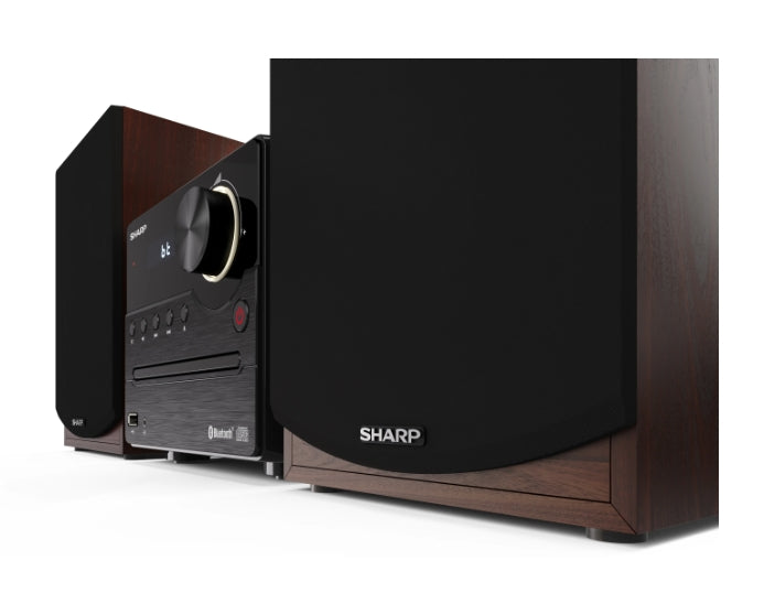 Sharp Audio Systems XL-B512(BR), HI-FI MICRO SYSTEM, 45W total max power output, FM PLL tuner, Bluetooth v5.0, CD player, USB playback, 3.5mm Aux-in / line-in, wooden speaker, Brown
