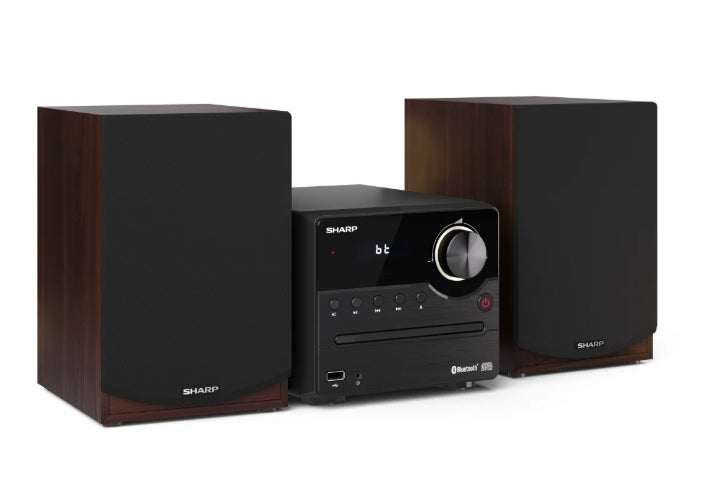Sharp Audio Systems XL-B512(BR), HI-FI MICRO SYSTEM, 45W total max power output, FM PLL tuner, Bluetooth v5.0, CD player, USB playback, 3.5mm Aux-in / line-in, wooden speaker, Brown