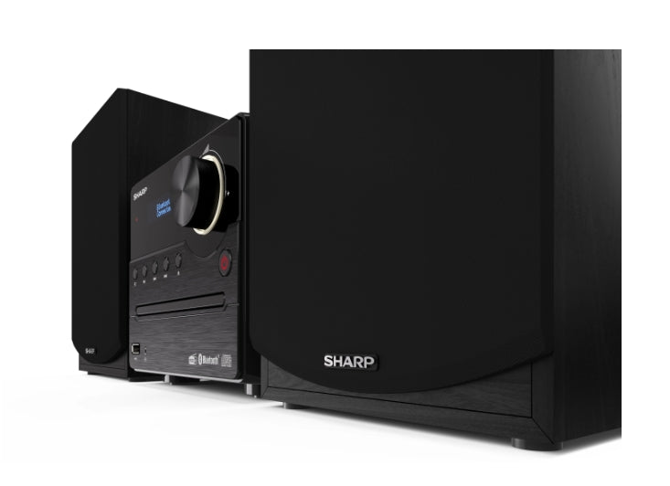 Sharp Audio Systems XL-B517D(BK), HI-FI MICRO SYSTEM, 45W total max power output, DAB+ and FM tuner with RDS, Bluetooth v5.0, CD player, USB playback, 3.5mm Aux-in / line-in, Headphone jack, wooden speaker, Black