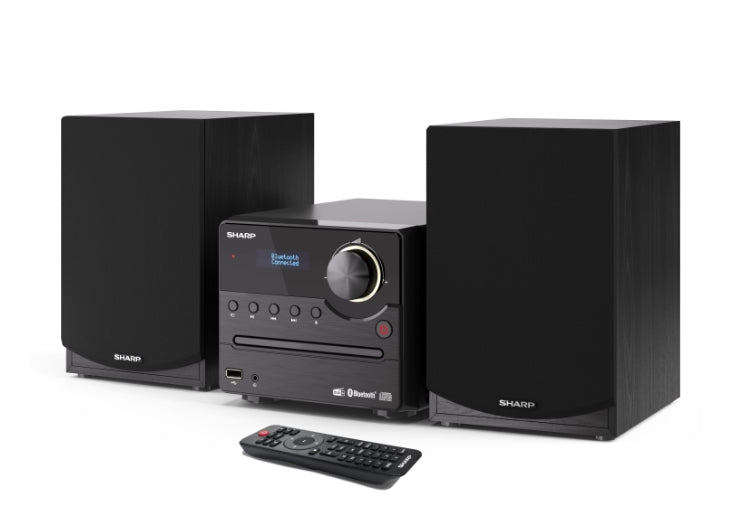 Sharp Audio Systems XL-B517D(BK), HI-FI MICRO SYSTEM, 45W total max power output, DAB+ and FM tuner with RDS, Bluetooth v5.0, CD player, USB playback, 3.5mm Aux-in / line-in, Headphone jack, wooden speaker, Black
