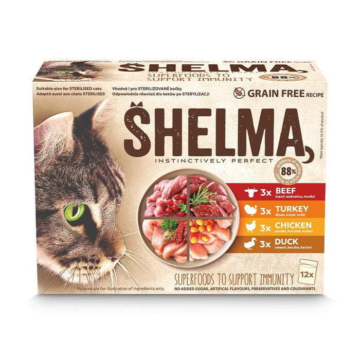 SHELMA with turkey, duck, chicken and beef in sauce - wet cat food - 12x85g