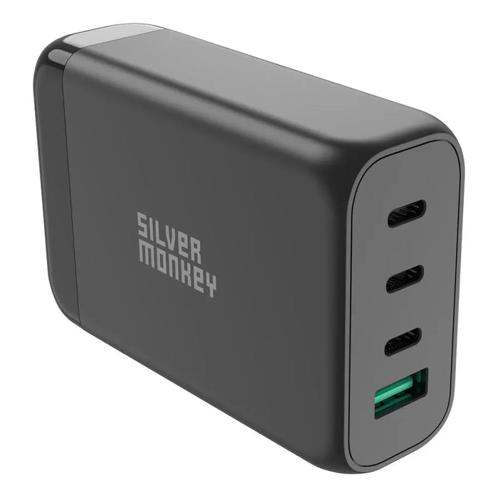 Silver Monkey SMA151 130W GaN charger 3xUSB-C PD USB-A QC 3.0 with detachable power cable - black - Cell phone USB