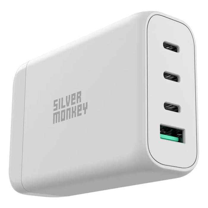 Silver Monkey SMA152 130W GaN charger 3xUSB-C PD USB-A QC 3.0 with detachable power cable - white - Cell phone USB