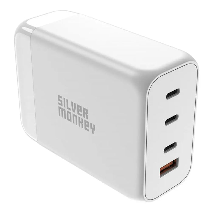 Silver Monkey SMA156 200W GaN charger 3x USB-C PD USB-A QC 3.0 with detachable power cable - white - Cell phone USB