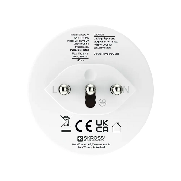Skross universal adapter World to CH+IT+ Brasil, USB