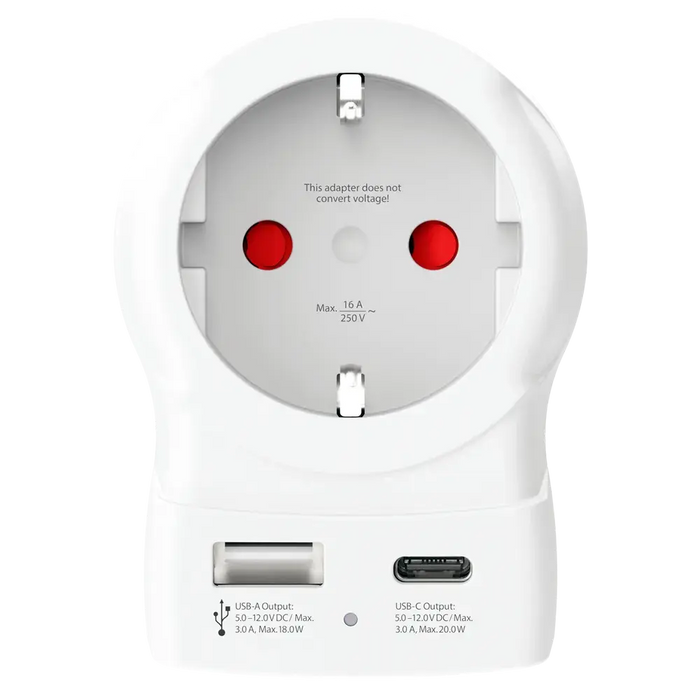 Skross universal adapter Europe to UK + 1 x USB A/C port, 20W 1500283E