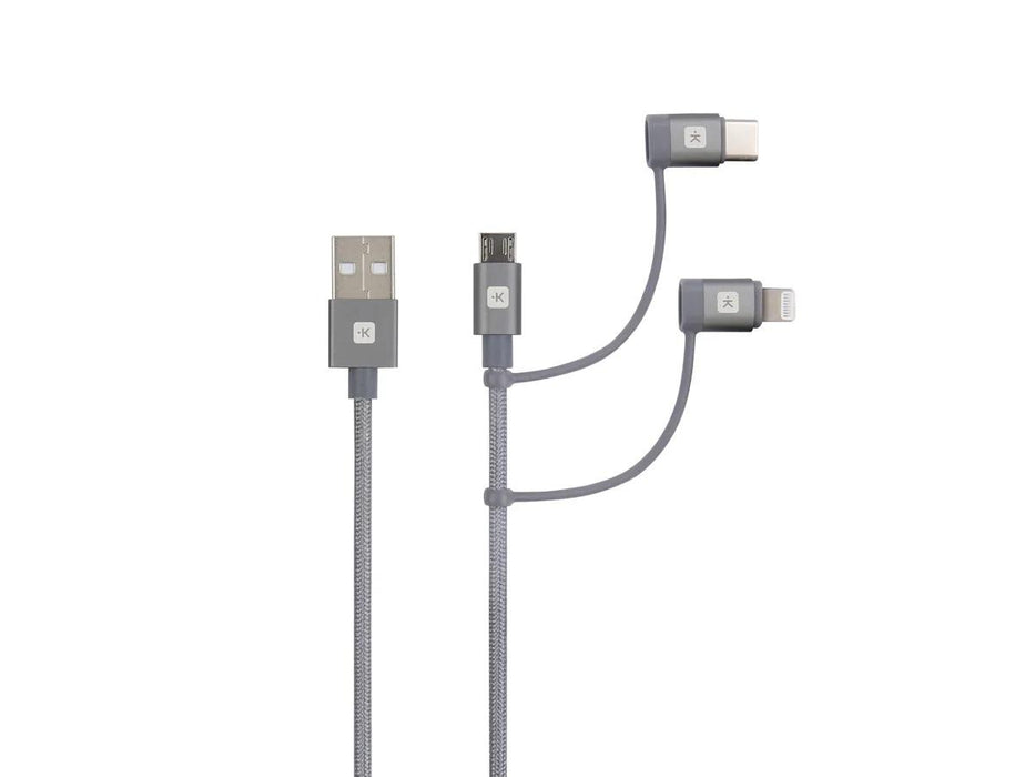 Cable Skross 3 in 1, USB-A - USB-C/ Lightning/ Micro USB, Metal braid, 1.2 m