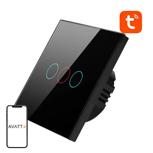Smart Light Switch WiFi Avatto TS02-EU-B3 3 Way TUYA (black) - Switches<<<Control devices<<<Smart Home<<<InnproXML