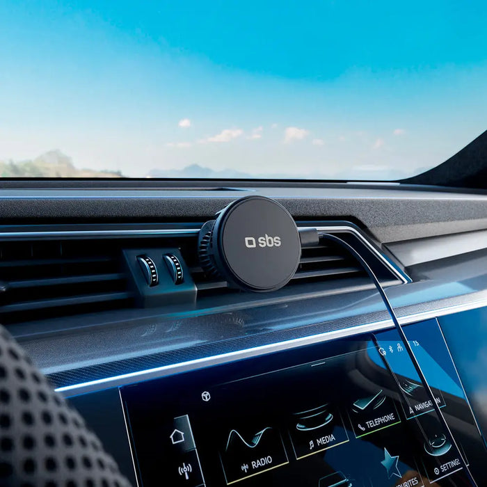 Smartphone holder with inductive charger SBS TESUPFANWIR15W 15W for air vent with cooling - black - Cell phone