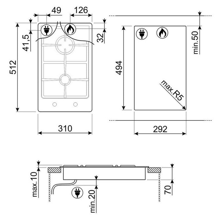 Built-in gas hob SMEG PGF32G, Gas