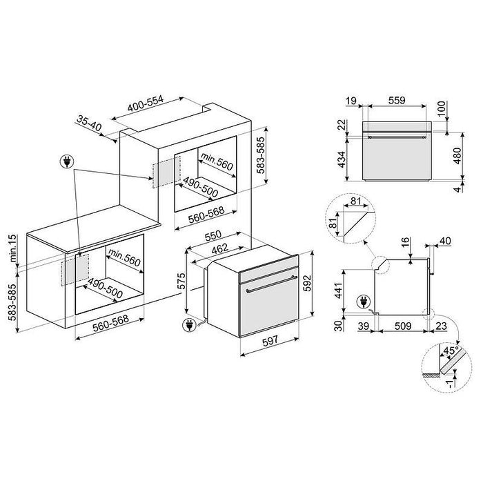 Built-in oven SMEG SFP805AO, Mechanical, 70, A, Pyrolysis
