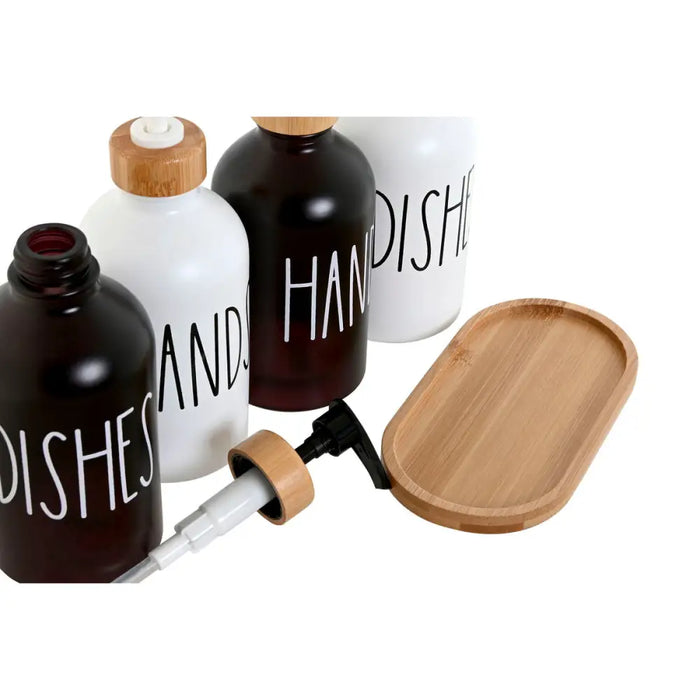 Soap Dispenser Home ESPRIT White Black Bamboo Crystal 350 ml 15,5 x 8 x 19 cm (2 Units) - Баня<<<Дом