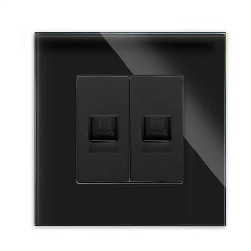 SOCKET 2XRJ45 CAT5 FRAME GLASS BLACK LUXON - Ключове и контакти<<<Електроматериали<<<Строителни материали<<<Praktiker