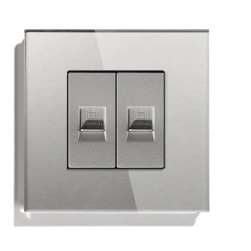SOCKET 2XRJ45 CAT5 FRAME GLASS GRAY LUXON - Ключове и контакти<<<Електроматериали<<<Praktiker&&&Ключове и