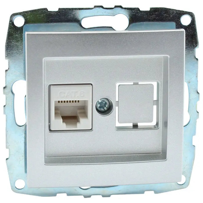 SOCKET RJ45CAT6 MEH.SILVER DESPINA MONO SILVER - Ключове и контакти<<<Електроматериали<<<Строителни