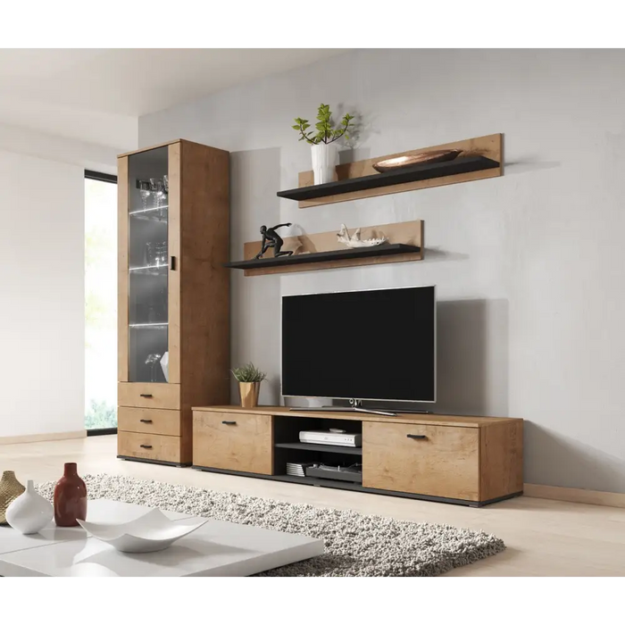 SOHO 1 furniture set (RTV180 cabinet + S1 cabinet + shelves) Oak lefkas/Black - Modern wall unitsMES-NOW<<<Wall
