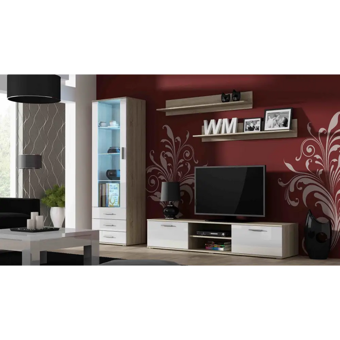 SOHO 1 set (RTV180 cabinet + S1 cabinet + shelves) Sonoma Oak / White gloss - Modern wall unitsMES-NOW<<<Wall