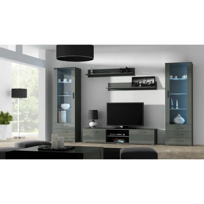 SOHO 4 set (RTV180 cabinet + 2x S1 cabinet + shelves) Gloss grey/grey - Modern wall unitsMES-NOW<<<Wall