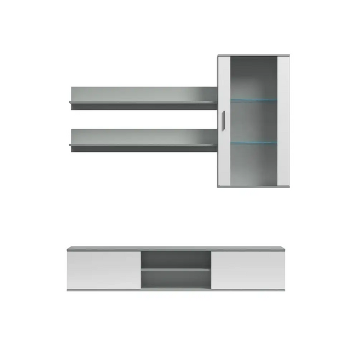 SOHO 5 set (RTV180 cabinet + Wall unit + shelves) Grey/Gloss white - Modern wall unitsMES-NOW<<<Wall UnitsMES<<<ActionPL