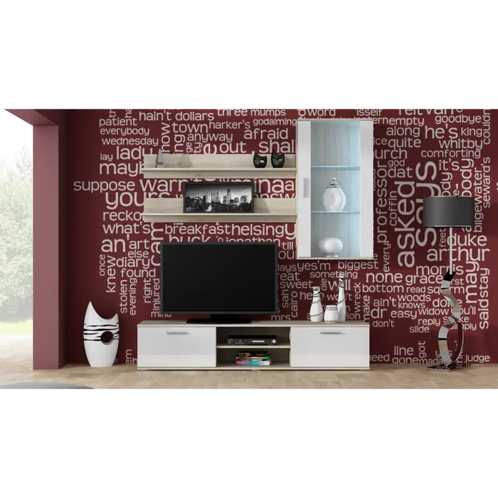 SOHO 5 set (RTV180 cabinet + wall unit + shelves) Sonoma oak / glossy white - Modern wall unitsMES-NOW<<<Wall