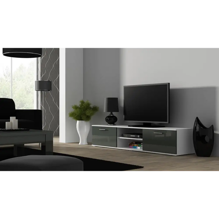 SOHO 5 set (RTV180 cabinet + Wall unit + shelves) White/Grey gloss - Modern wall unitsMES-NOW<<<Wall UnitsMES<<<ActionPL