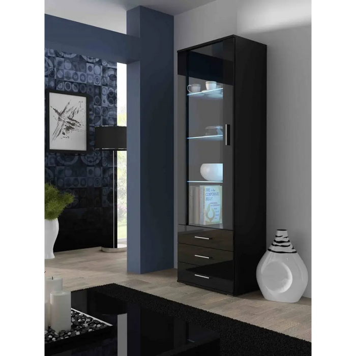 SOHO 7 set (RTV140 cabinet + S1 cabinet + shelves) Black / Black gloss - Modern wall unitsMES-NOW<<<Wall