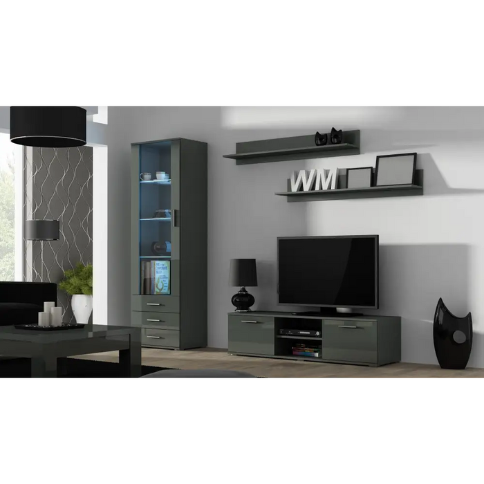 SOHO 7 set (RTV140 cabinet + S1 cabinet + shelves) Grey / Gloss grey - Modern wall unitsMES-NOW<<<Wall