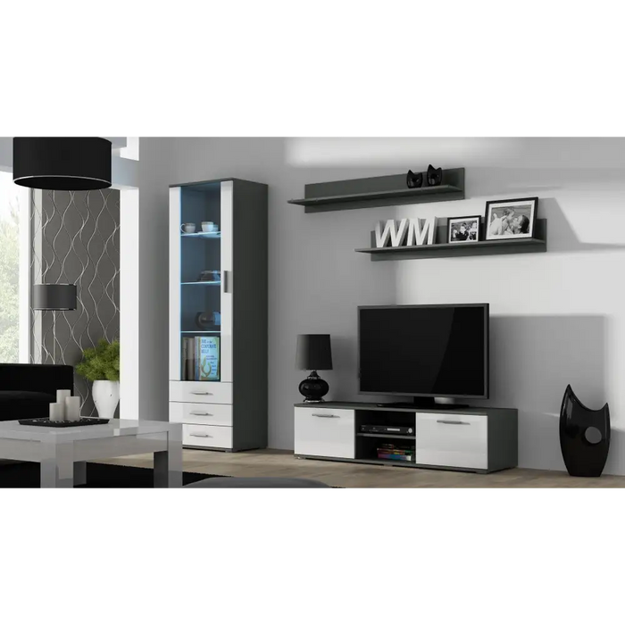 SOHO 7 set (RTV140 cabinet + S1 cabinet + shelves) Grey / White glossy - Modern wall unitsMES-NOW<<<Wall