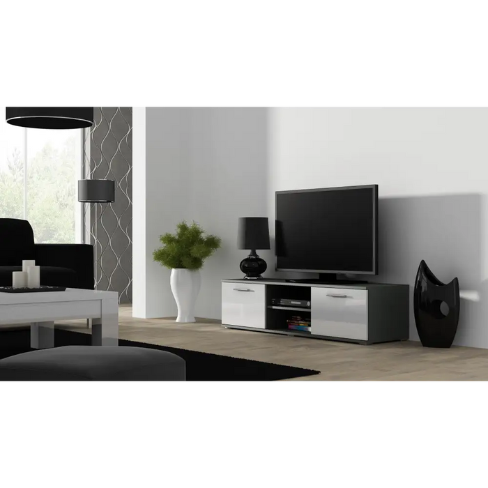 SOHO 7 set (RTV140 cabinet + S1 cabinet + shelves) Grey / White glossy - Modern wall unitsMES-NOW<<<Wall