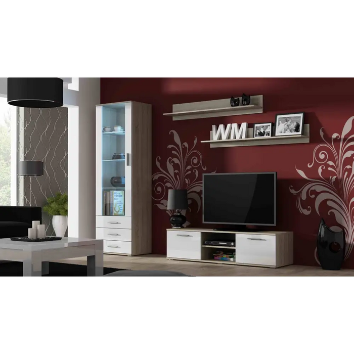 SOHO 7 set (RTV140 cabinet + S1 cabinet + shelves) Sonoma oak / White gloss - Modern wall unitsMES-NOW<<<Wall