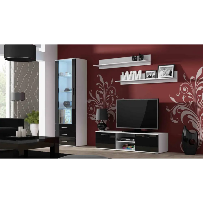 SOHO 7 set (RTV140 cabinet + S1 cabinet + shelves) White / Black gloss - Modern wall unitsMES-NOW<<<Wall