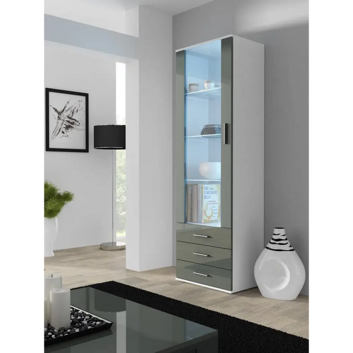 SOHO 7 set (RTV140 cabinet + S1 cabinet + shelves) White / Gloss grey - Modern wall unitsMES-NOW<<<Wall