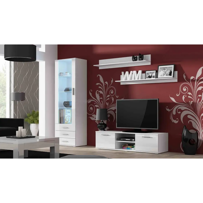 SOHO 7 set (RTV140 cabinet + S1 cabinet + shelves) White / White glossy - Modern wall unitsMES-NOW<<<Wall