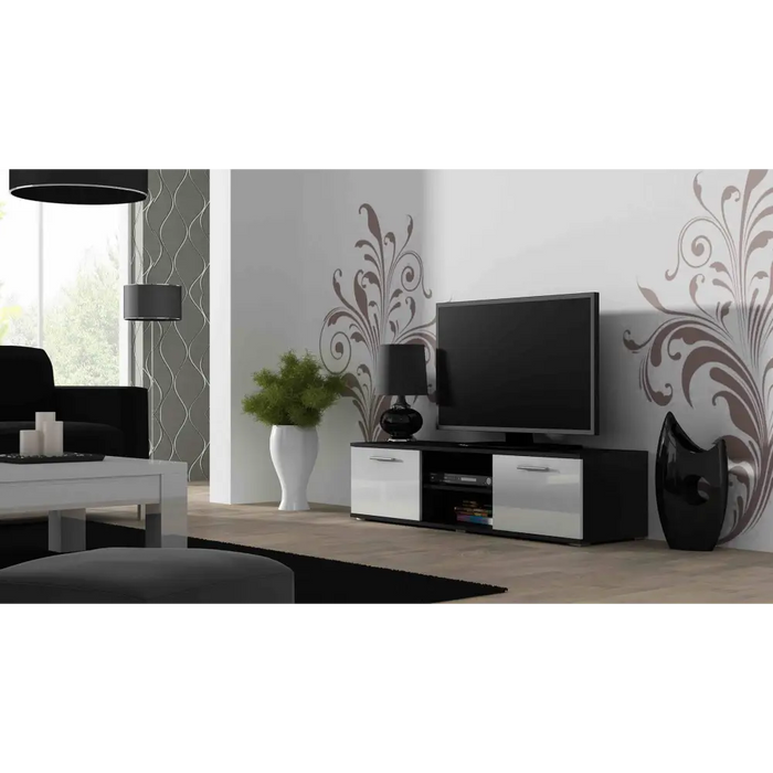 SOHO 7 set (RTV140 + S1 cabinet + shelves) Black / White gloss - Modern wall unitsMES-NOW<<<Wall UnitsMES<<<ActionPL