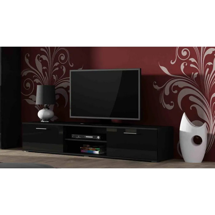 SOHO 8 set (RTV180 cabinet + S6 + shelves) Black / Black gloss - Modern wall unitsMES-NOW<<<Wall UnitsMES<<<ActionPL