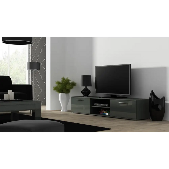 SOHO 8 set (RTV180 cabinet + S6 + shelves) Grey / Gloss grey - Modern wall unitsMES-NOW<<<Wall UnitsMES<<<ActionPL