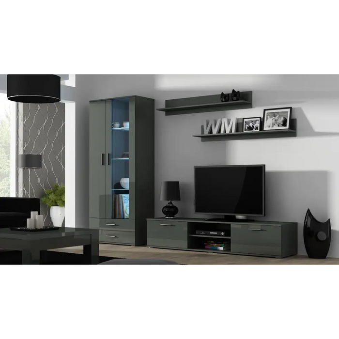 SOHO 8 set (RTV180 cabinet + S6 + shelves) Grey / Gloss grey - Modern wall unitsMES-NOW<<<Wall UnitsMES<<<ActionPL