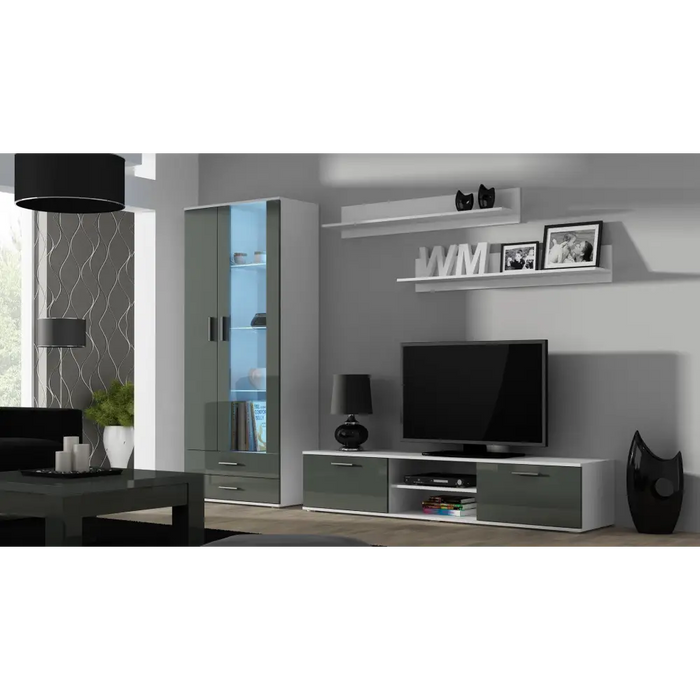 SOHO 8 set (RTV180 cabinet + S6 + shelves) White / Gloss grey - Modern wall unitsMES-NOW<<<Wall UnitsMES<<<ActionPL