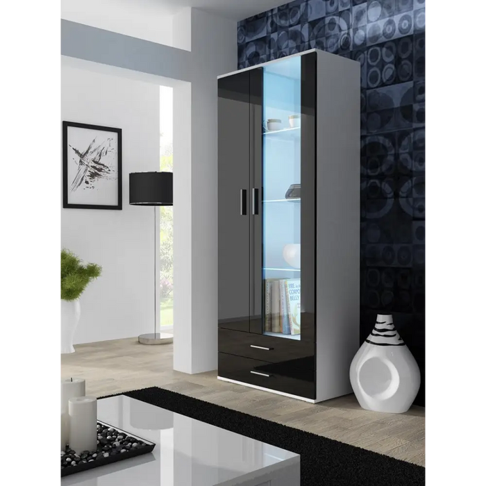 SOHO 8 set (TV180 cabinet + S6 + shelves) White / Black gloss - Modern wall unitsMES-NOW<<<Wall UnitsMES<<<ActionPL