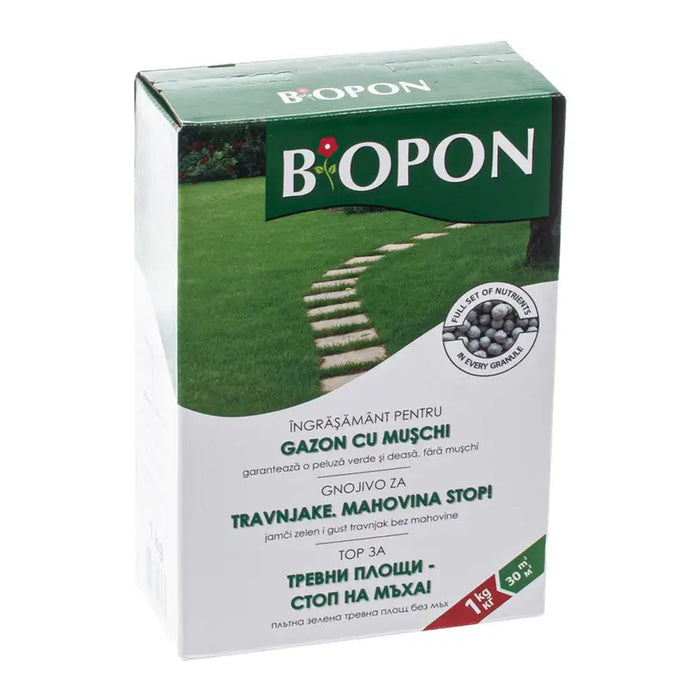 SOLID FERTILIZER FOR GRASS CARPETS AGAINST MOSS 1KG BIOPON - Торове<<<Торове почви и тревни смески<<<Градина<<<Praktiker