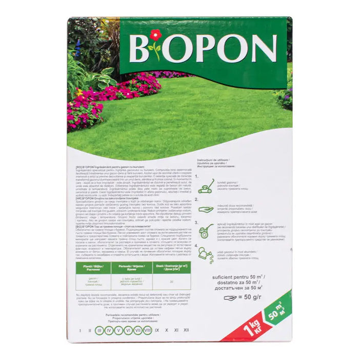 SOLID FERTILIZER FOR GRASS CARPETS AGAINST WEEDS 1KG BIOPON - Торове<<<Торове почви и тревни