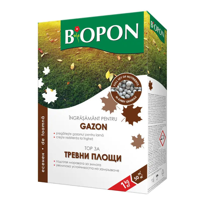 SOLID FERTILIZER FOR LAWN AREAS AUTUMN 1KG BIOPON - Торове<<<Торове почви и тревни смески<<<Градина<<<Praktiker