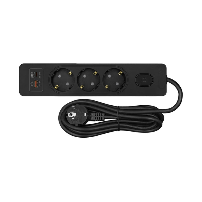 SPLITTER 3 SOCKETS USB-A AND USB-C 1.5M CABLE BLACK WITH SONEX KEY