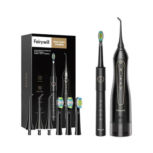 Sonic toothbrush with tip set and water fosser FairyWill FW-5020E + FW-E11 (black) - Sonic toothbrushes<<<Sonic