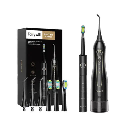Sonic toothbrush with tip set and water fosser FairyWill FW-5020E + FW-E11 (black) - Sonic toothbrushes<<<Sonic