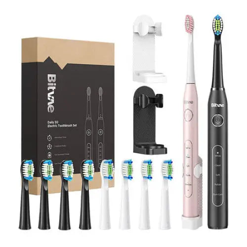 Sonic toothbrushes with tips set and 2 toothbrush holders Bitvae D2 + D2 (pink and black) - Sonic toothbrushes<<<Sonic