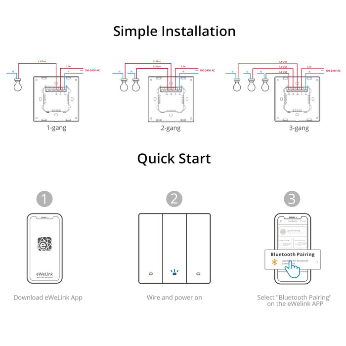SONOFF M5-3C-80 Smart WiFi Wall Switch (3-channel, flush-mount, graphite)